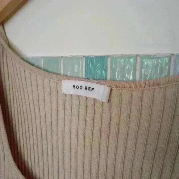 MOD REF Plus Size Sleeveless Tan Nude Stretchy Ribbed Long Dress With Slit - Picture 6 of 16